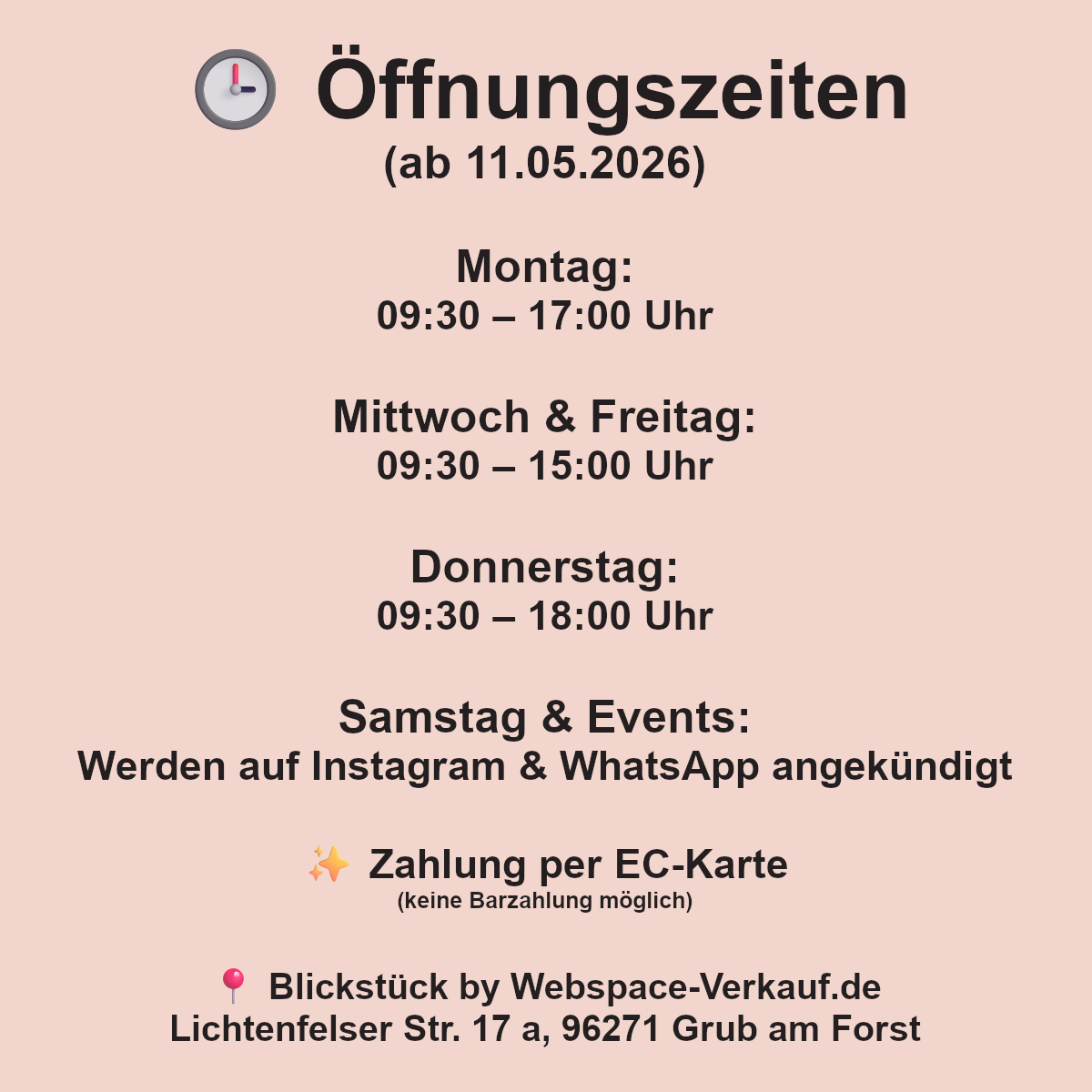Blickstück Öffnungszeiten